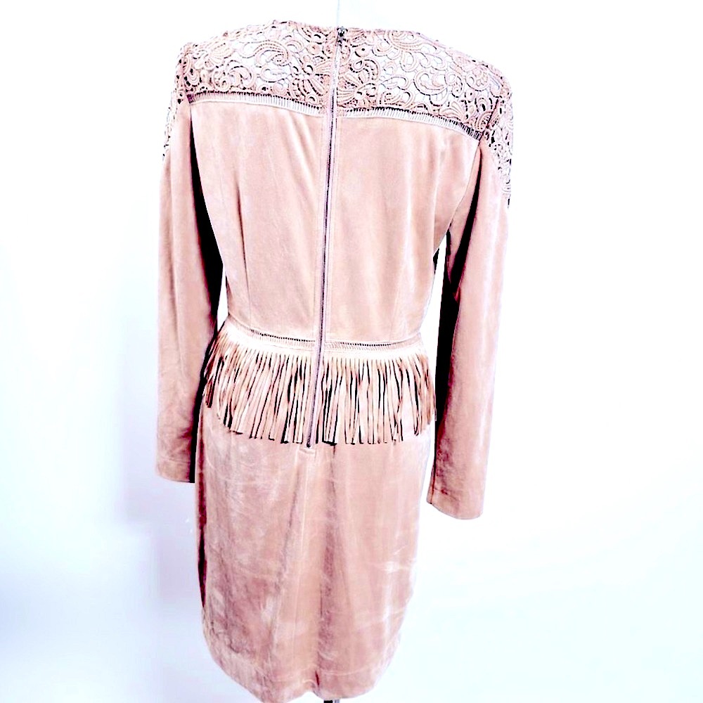 Gianni Bini Vintage 80’s Suede Like Fringe Cut Out Lace Peplum Designer Tags - Picture 4 of 7